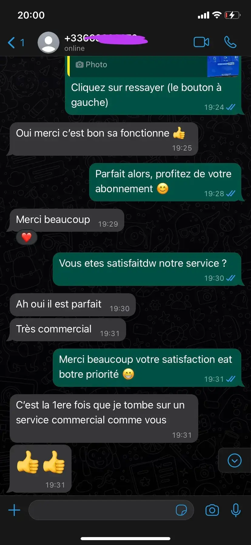 Capture d'un échange client sur la qualité du service