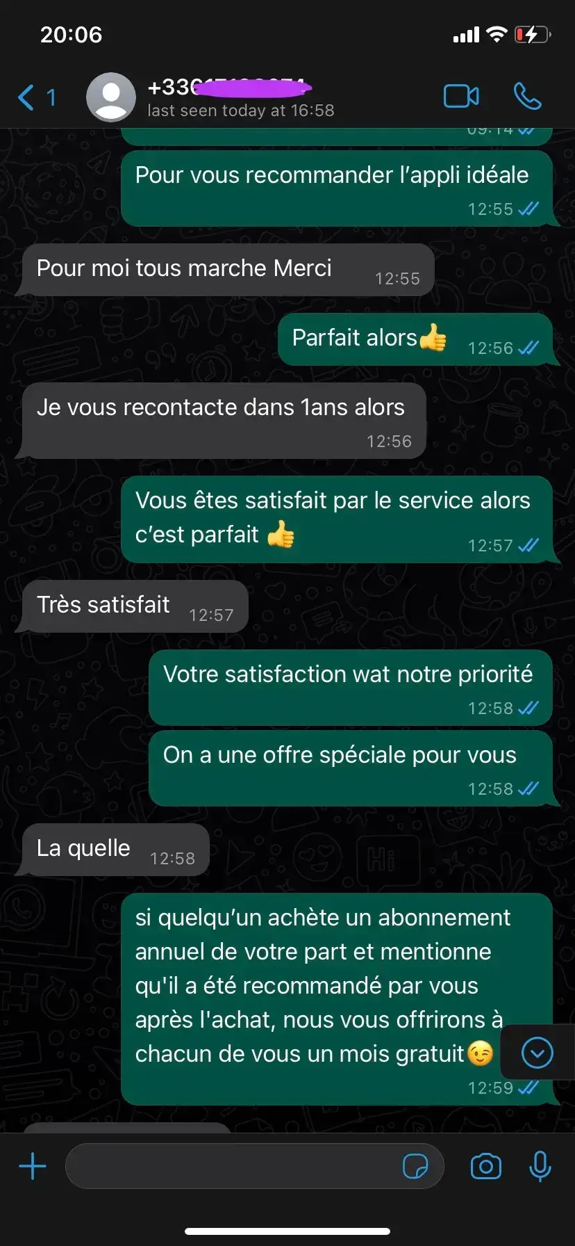 Message de satisfaction d'un utilisateur fidèle